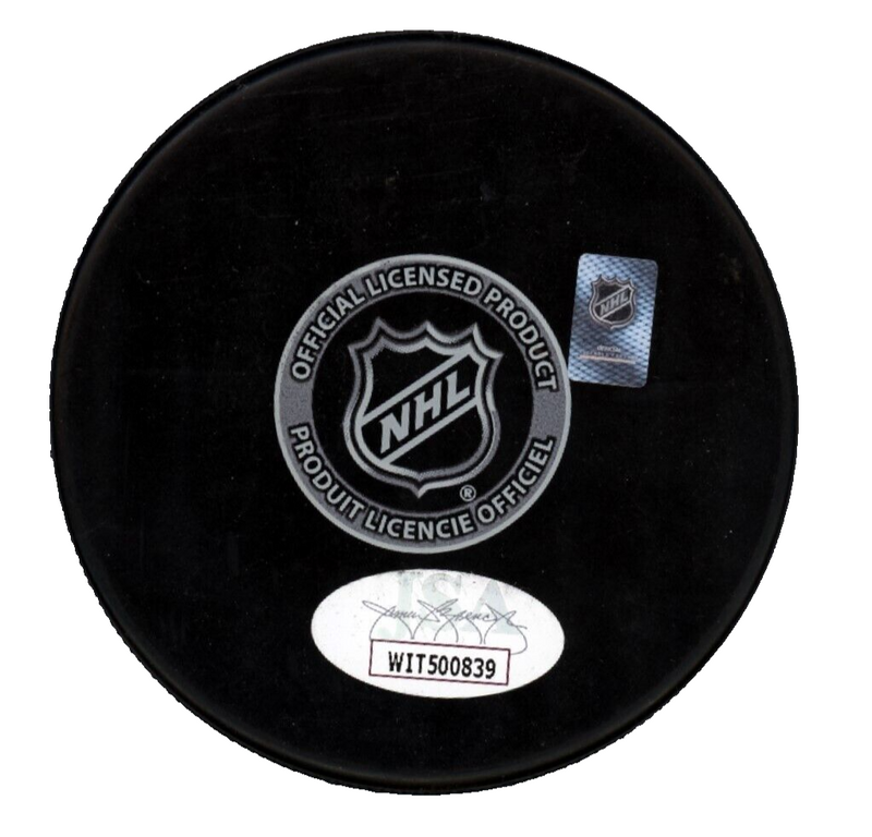 Gerry Cheevers Signed Autographed Boston Bruins Logo Puck w/ HOF 85 JSA COA