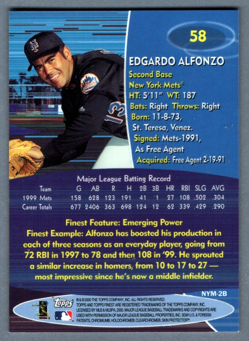 Edgardo Alfonzo Signed Autographed 2000 Topps Finest #58 LSCM COA New York Mets