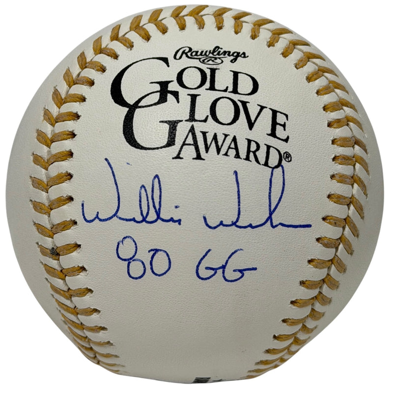 Willie Wilson Signed Autographed Gold Glove Baseball w/ 80 GG JSA Witness COA