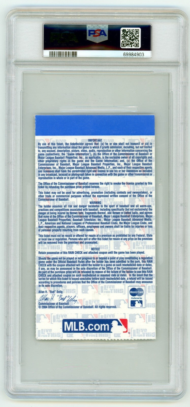 Pedro Martinez Signed 2004 World Series Game 3 Ticket w/ 2 Insc. PSA 10 Auto