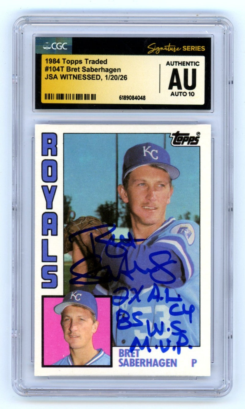 Bret Saberhagen 1984 Topps Traded Rookie RC w/ 2 Insc. Signed JSA CGC 10 Auto