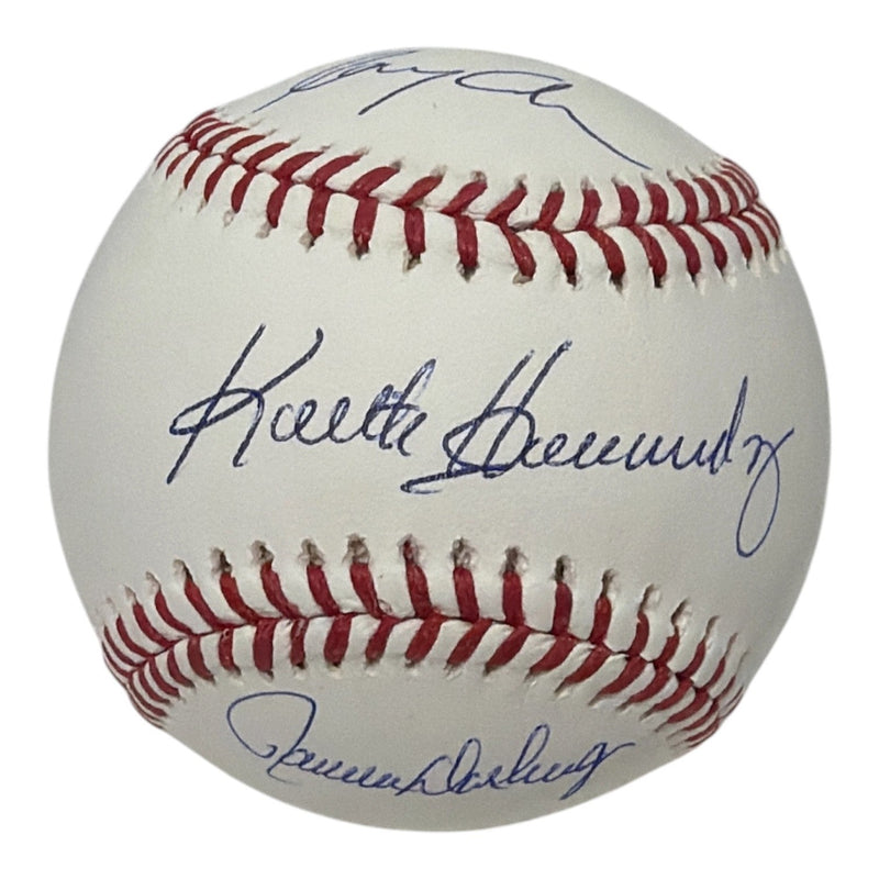 Gary Cohen Keith Hernandez & Ron Darling Signed ROMLB Baseball JSA COA Mets