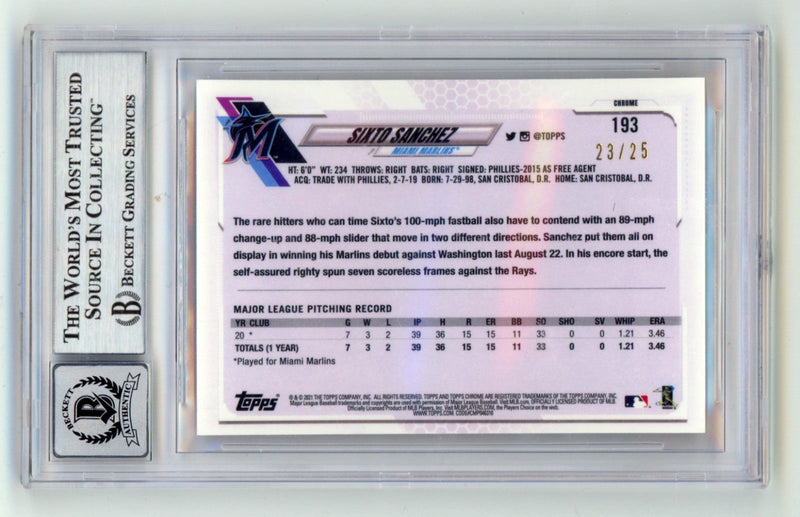 Sixto Sanchez 2021 Topps Chrome #193 Orange Refractor Signed RC /25 BGS 10 Auto