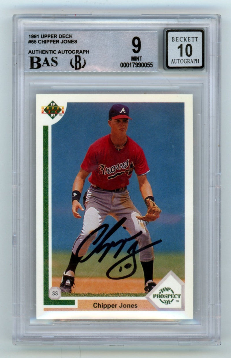 Chipper Jones 1991 Upper Deck #55 Signed Rookie RC Beckett BGS 9 10 Auto Braves