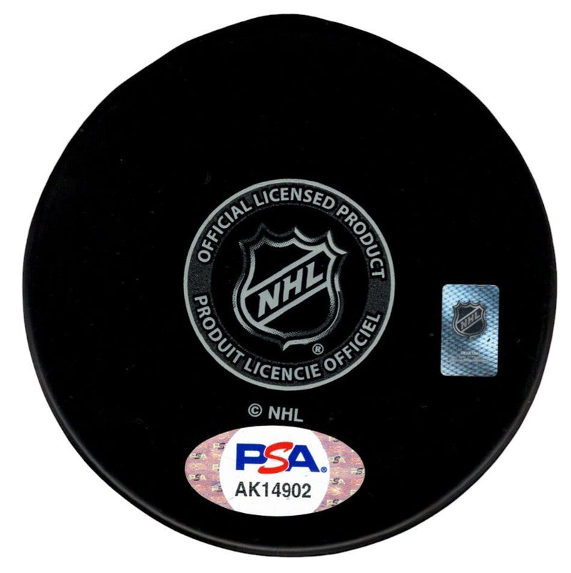 Gilles Villemure Signed Autographed New York Rangers Logo Puck PSA COA