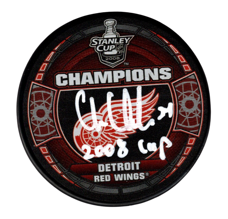 Chris Chelios Signed Auto 2008 Stanley Cup Puck w/ 2008 Cup Beckett BAS COA