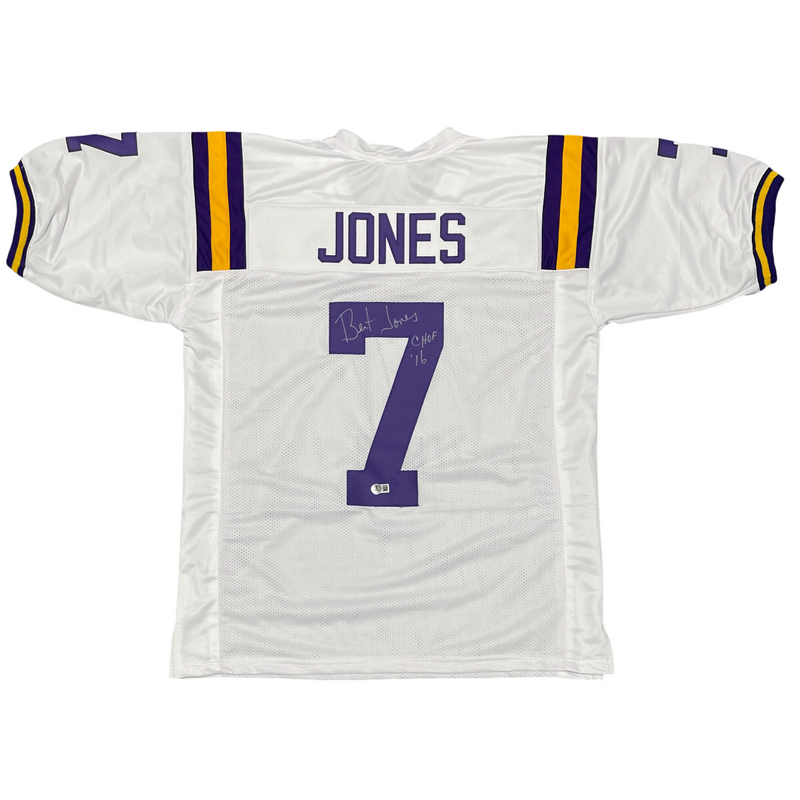 Bert Jones Signed LSU White Custom Jersey w/ CHOF 16 Beckett Witness BAS COA