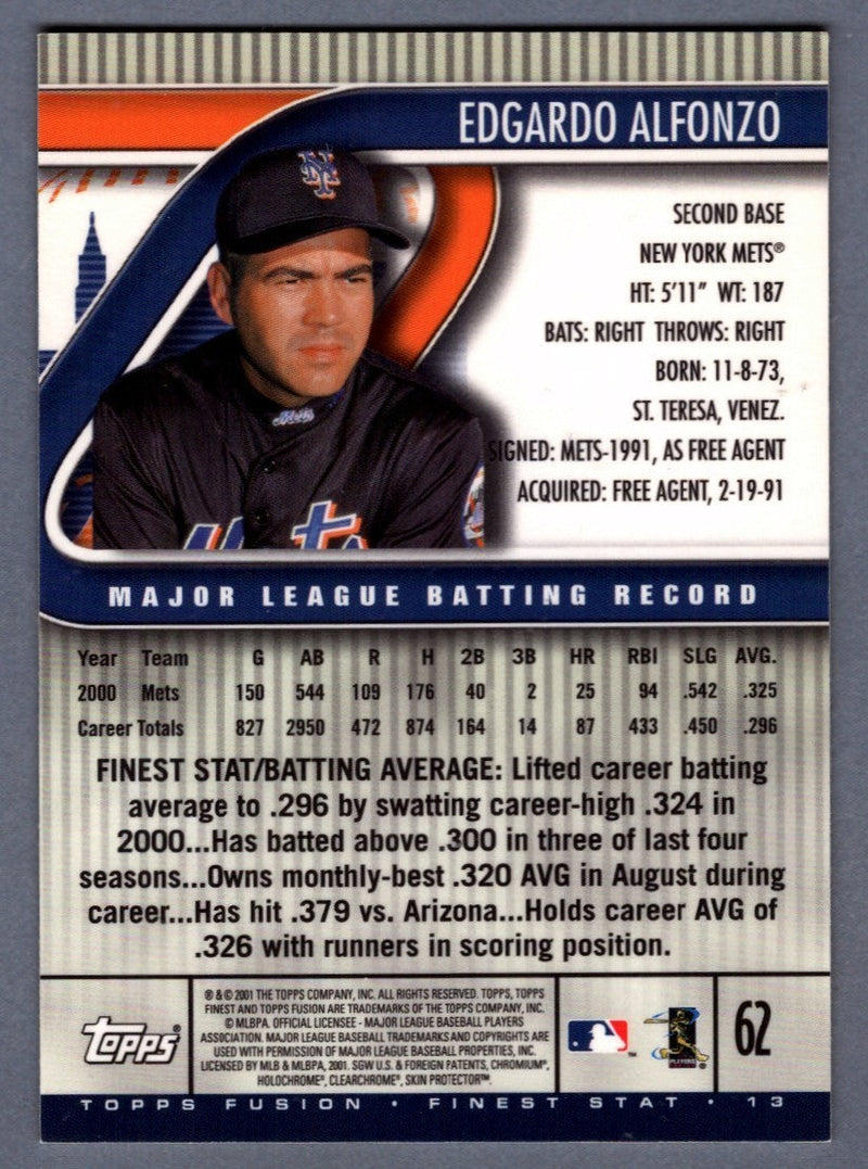 Edgardo Alfonzo Signed Autographed 2001 Topps Finest #62 LSCM COA New York Mets
