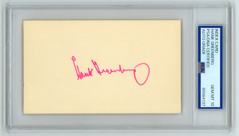 Hank Greenberg Signed Autographed 3x5 Index Card Cut PSA 10 Auto Gem Mt Tigers D