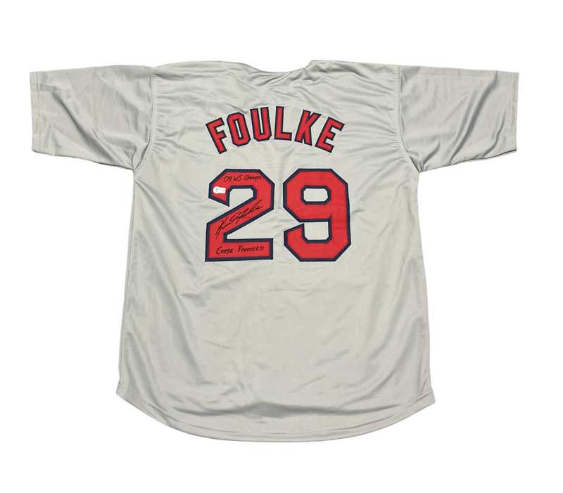 Keith Foulke Signed Red Sox Custom Jersey w/ WS + Curse Beckett Witness BAS COA