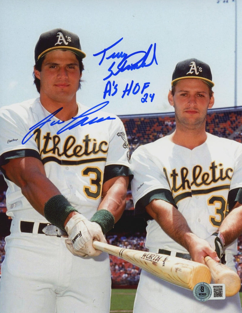 Jose Canseco & Terry Steinbach Dual Signed 8x10 Photo As HOF 24 Beckett BAS COA