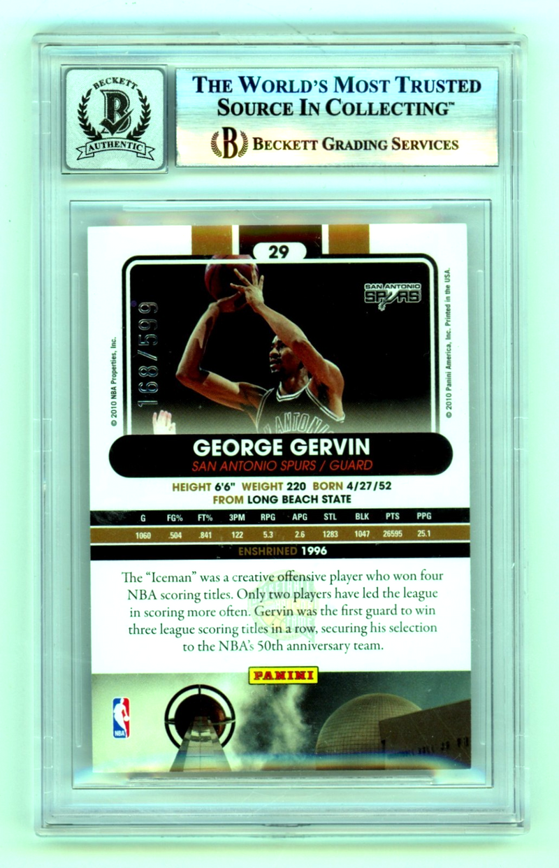 George Gervin 2009-10 Hall of Famer 29 Signed #/599 Beckett BGS 10 Auto Spurs
