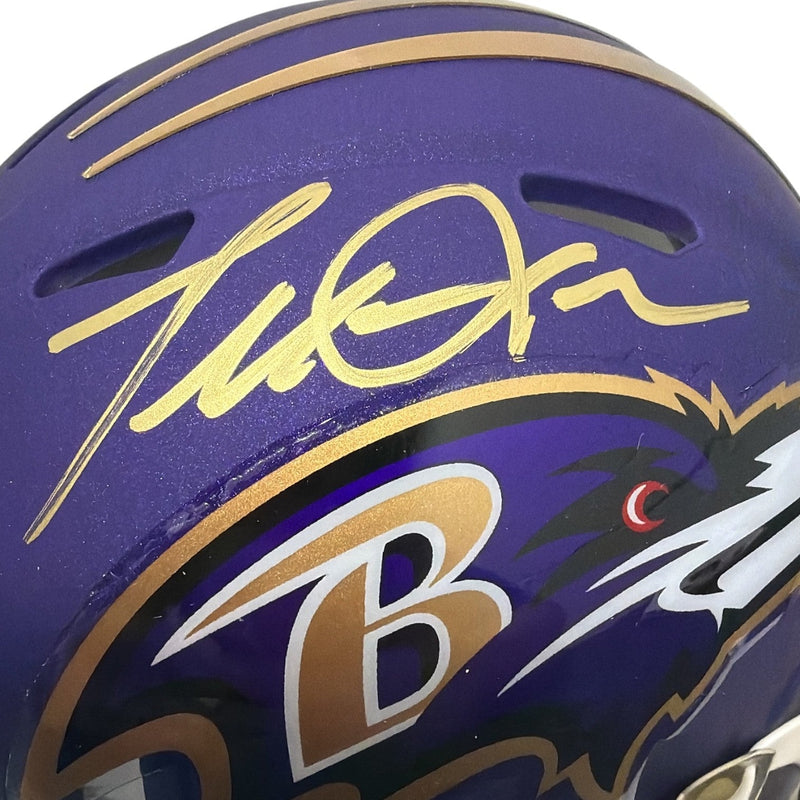 Terrell Suggs Signed Baltimore Ravens ALT #1 Purple Mini Helmet JSA Witness COA