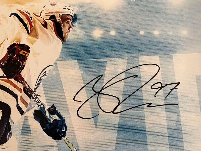 Connor McDavid Signed 12x26 Photo "Fire Speed" Upper Deck UDA COA Oilers B