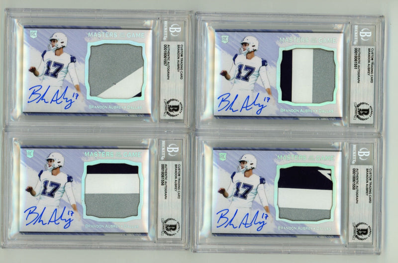Brandon Aubrey 2023 Hits Memorabilia Silver H RPA Patch Auto RC #/17 BGS BAS