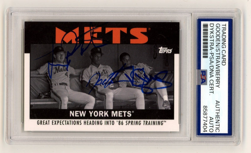 Dykstra Gooden Strawberry 2021 Topps Once Upon a Time #34 Triple Signed PSA Auto