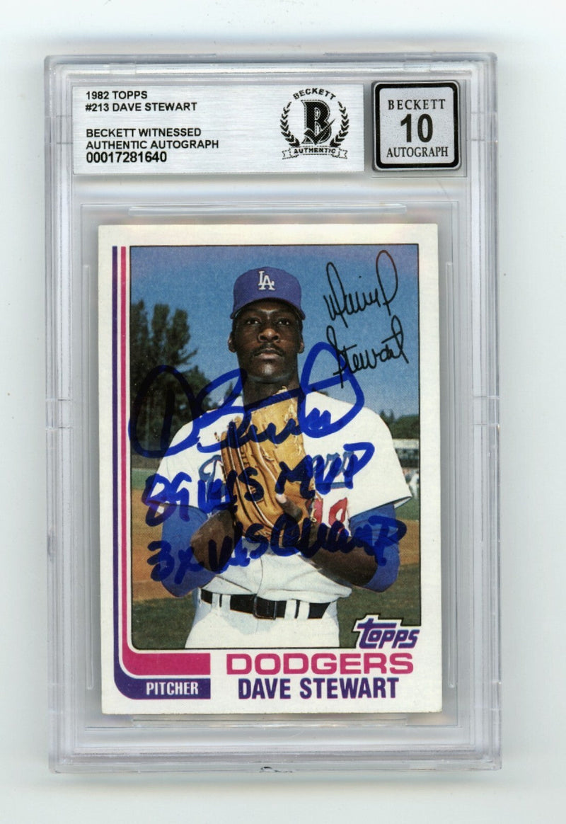 Dave Stewart 1982 Topps #213 Signed Rookie RC w/ 2 Ins Beckett BGS 10 Auto