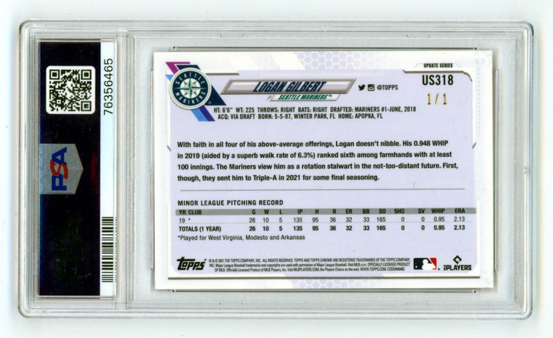 Logan Gilbert 2021 Topps Chrome Sapphire Padparadscha Signed RC #1/1 PSA 10 Auto