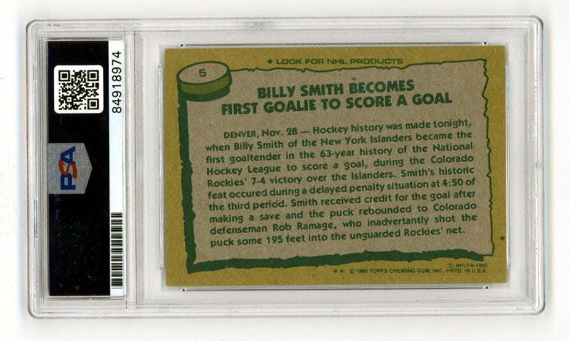 Billy Smith 1980-81 Topps #5 Record Breaker Signed PSA Authentic Black Auto
