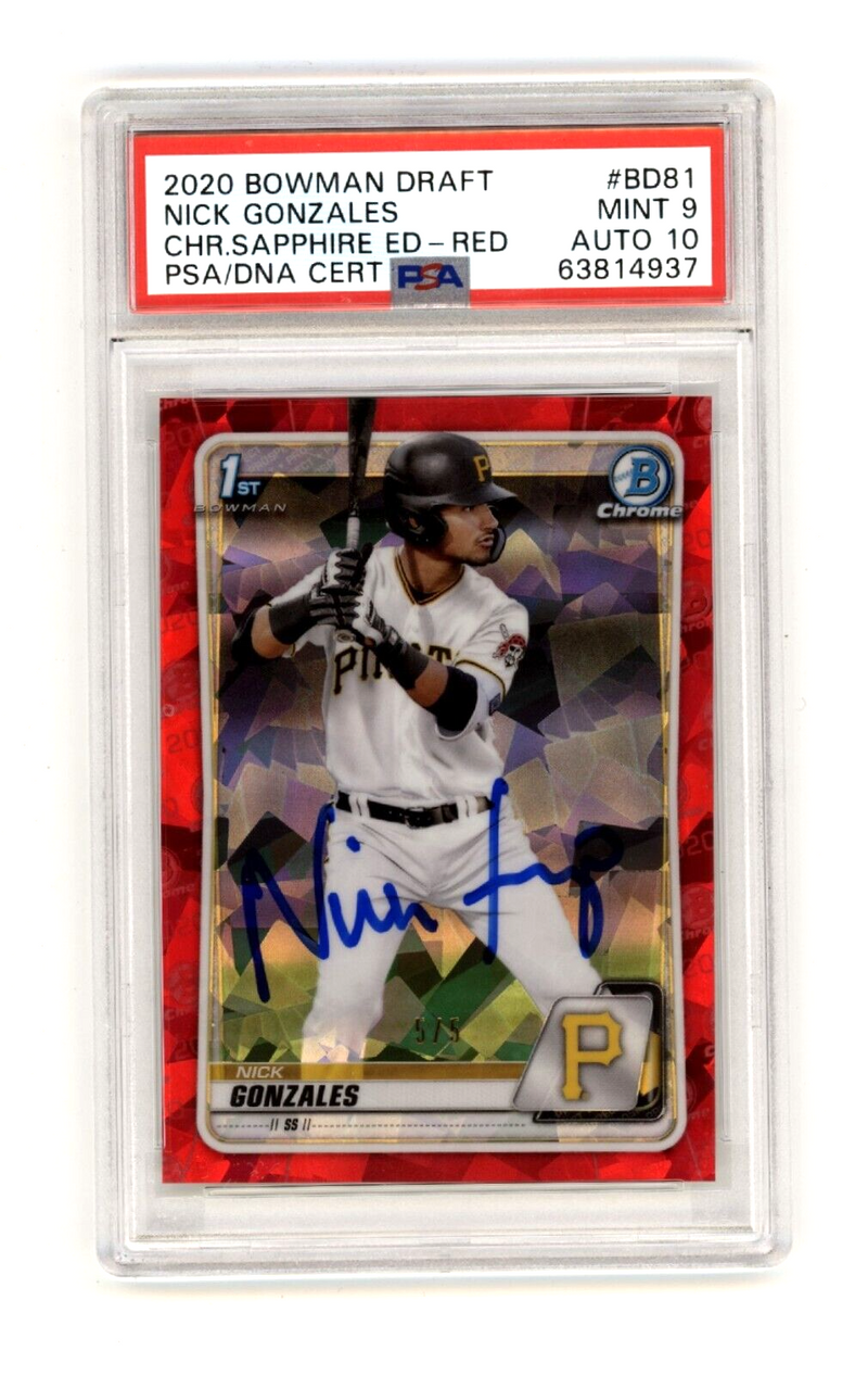 Nick Gonzales 2020 Bowman Chrome Draft Sapphire Red #5/5 RC Signed PSA 9 10 Auto