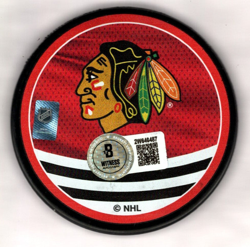Chris Chelios Signed Blackhawks Reverse Retro Puck w/ HOF 2013 Beckett W BAS COA