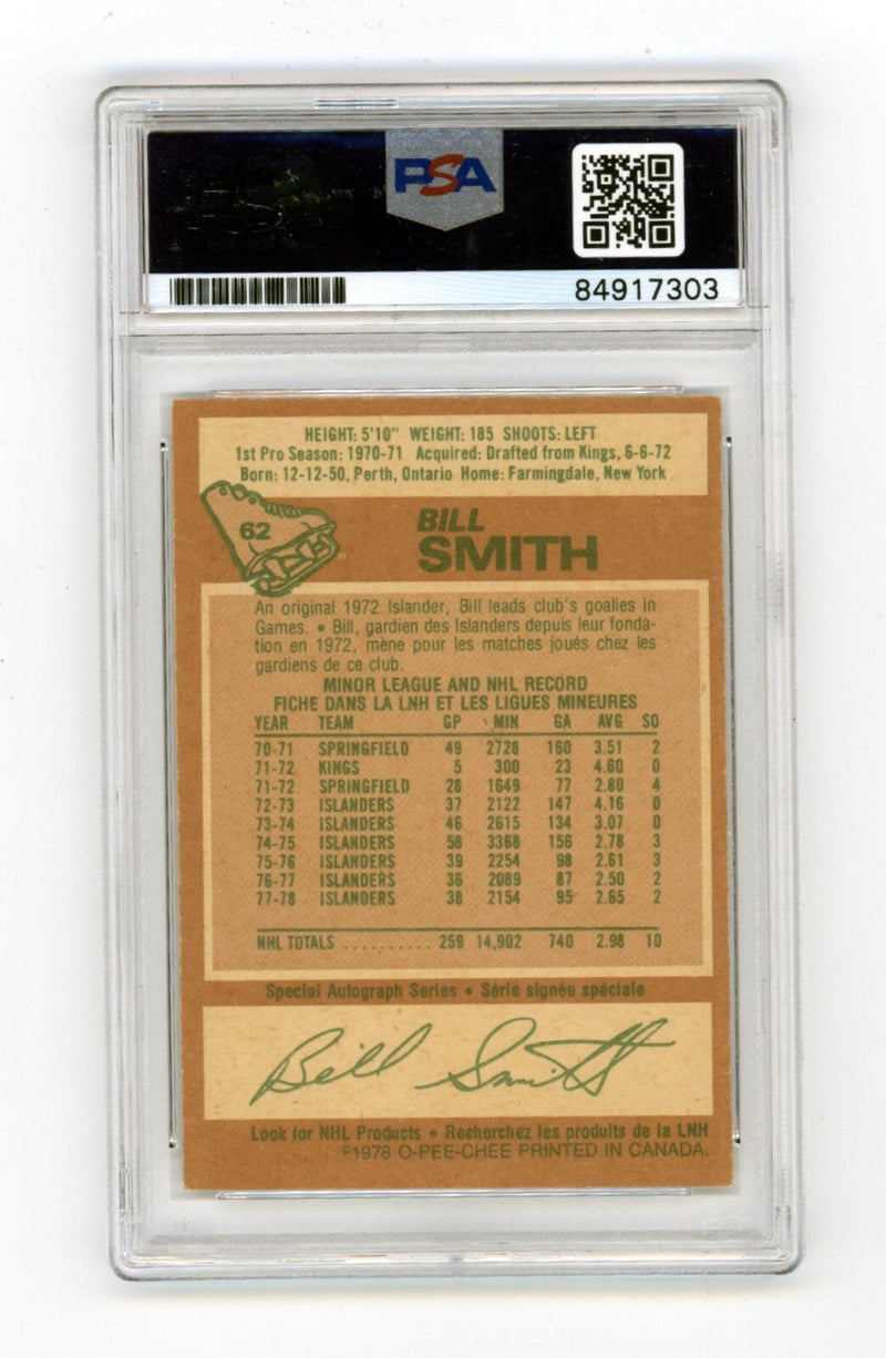 Billy Smith 1978-79 O-Pee-Chee OPC #62 Signed PSA Authentic Blue Auto NYI HOF