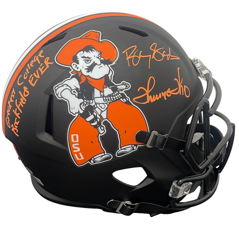 Barry Sanders Thurman Thomas Signed Pistol Pete FS Helmet w/ Ins Beckett BAS COA