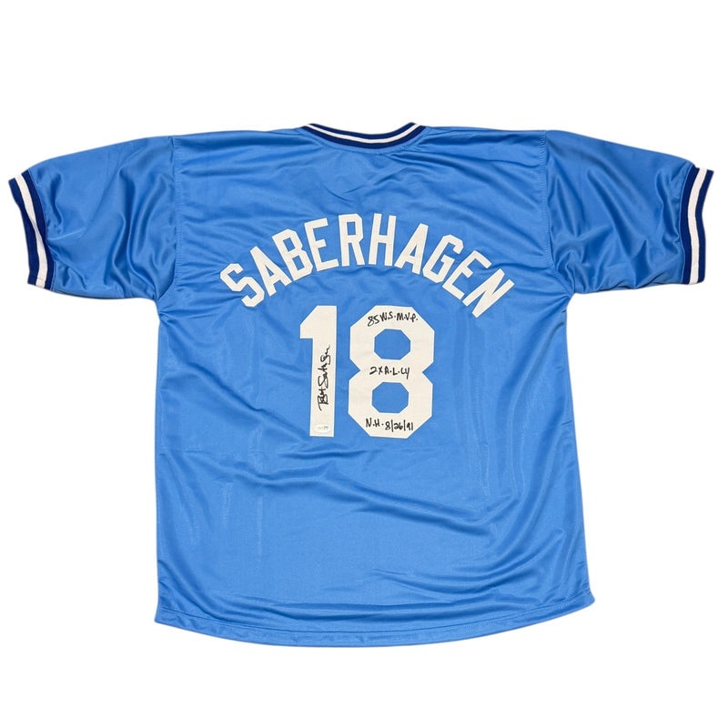 Bret Saberhagen Signed Kansas City Royals Custom Jersey w/ 3 Ins JSA Witness COA