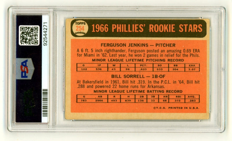 Fergie Jenkins 1966 Topps #254 Rookie RC w/ 4 Insc. Signed PSA Authentic Auto