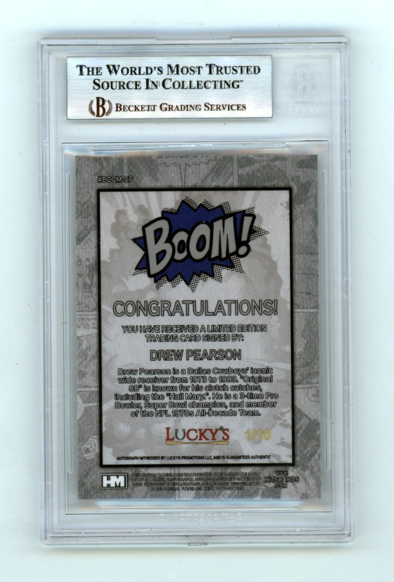 Drew Pearson 2024 Hits Memorabilia BOOM Gold #/10 Signed BGS BAS Auto HOF 21 Ins
