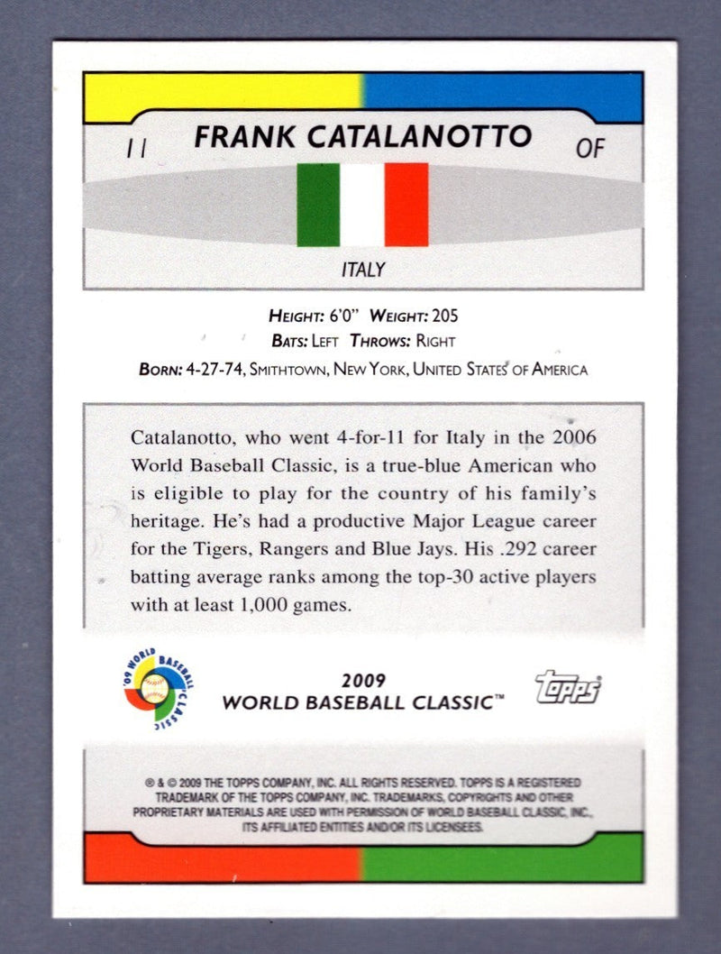 Frank Catalanotto Signed 2009 Topps WBC #11 w/ Forza Italia Insc. LSCM COA Italy
