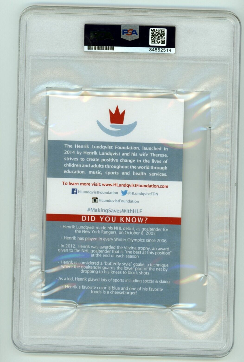 Henrik Lundqvist Signed Foundation Print PSA DNA Authentic Auto NY Rangers A