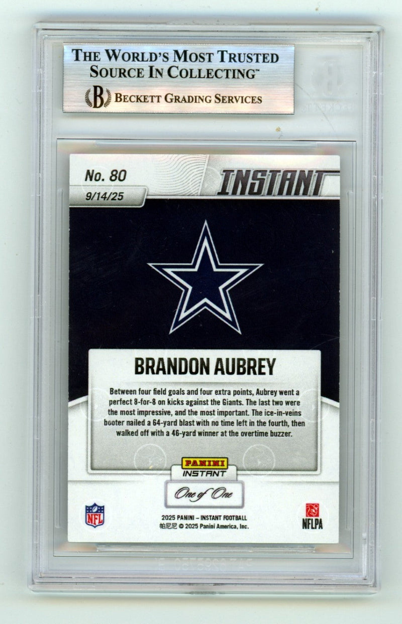 Brandon Aubrey 2025 Panini Instant Magma 1/1 Signed w/ Insc Beckett BGS BAS Auto