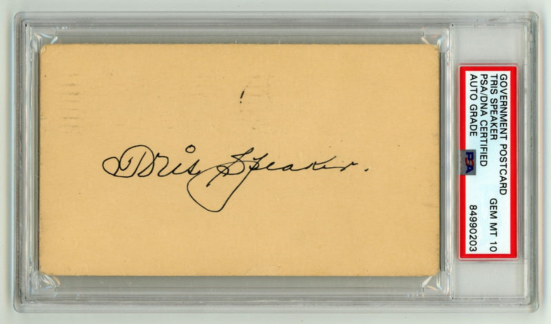 Tris Speaker Signed Slabbed Government Postcard 1948 PSA DNA 10 GEM MINT HOF