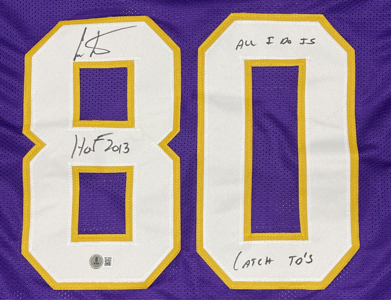 Cris Carter Signed Minnesota Vikings Custom Jersey w/ 2 Insc Beckett Wit BAS COA