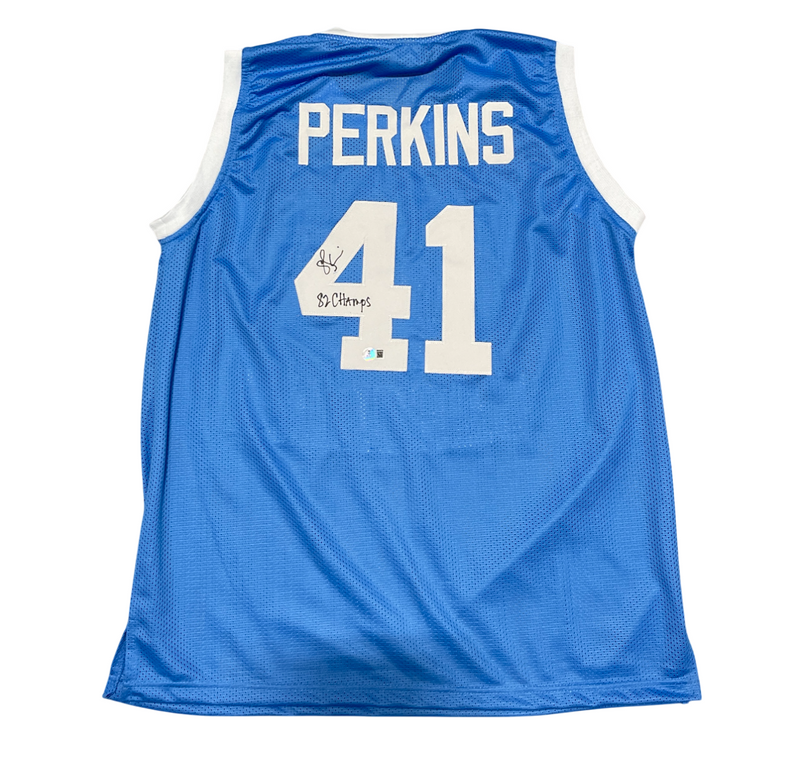 Sam Perkins Signed North Carolina UNC Custom Jersey 82 Champs Beckett W BAS COA