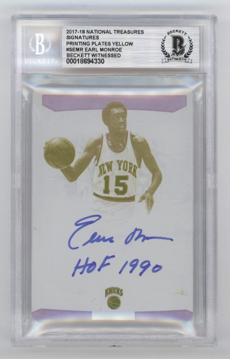 Earl Monroe 2017-18 National Treasures Printing Plate 1/1 Signed w/ HOF BAS Auto