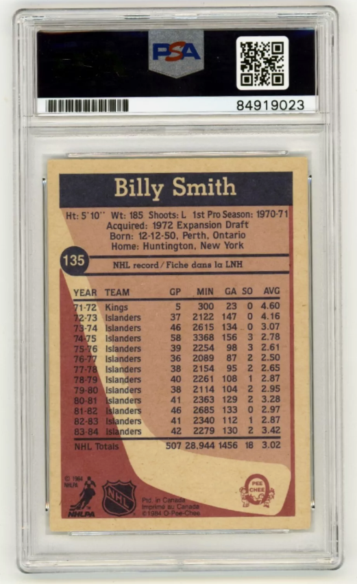 Billy Smith 1984-85 O-Pee-Chee OPC #135 Signed PSA Authentic Auto Blk Islanders