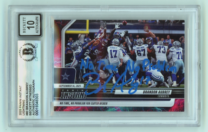 Brandon Aubrey 2025 Panini Instant Lightning Signed Insc #/5 Beckett BGS 10 Auto