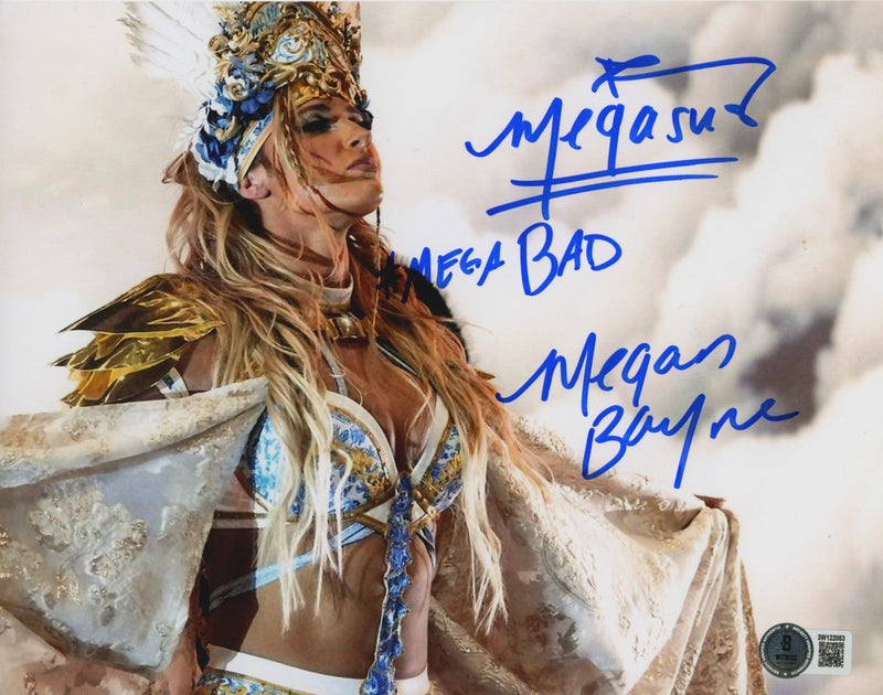 Megan Bayne Signed AEW 8x10 Photo w/ Megasus + Mega Bad Beckett Wit BAS COA #9