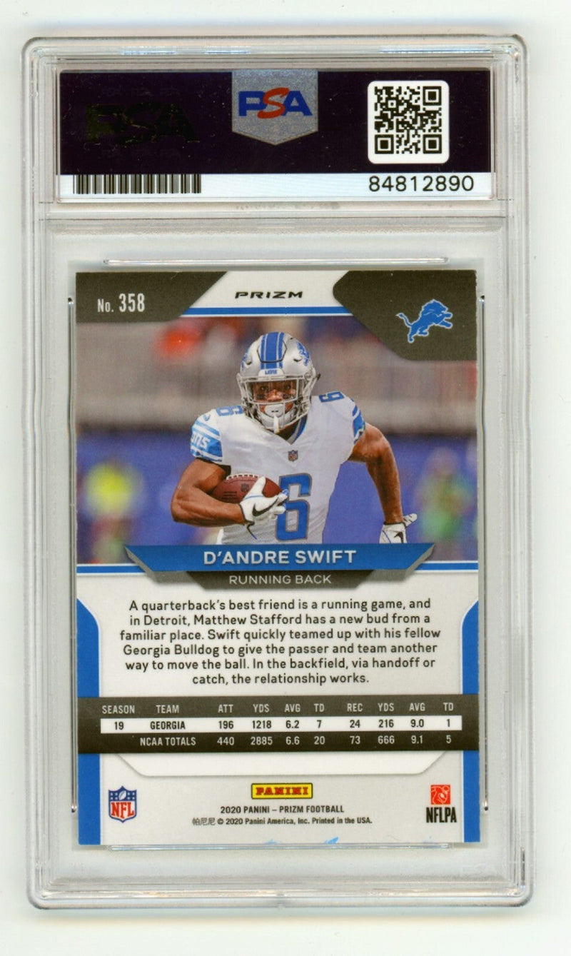 D'Andre Swift 2020 Panini Prizm 358 Silver RC Signed PSA 10 Auto One Pride Insc.