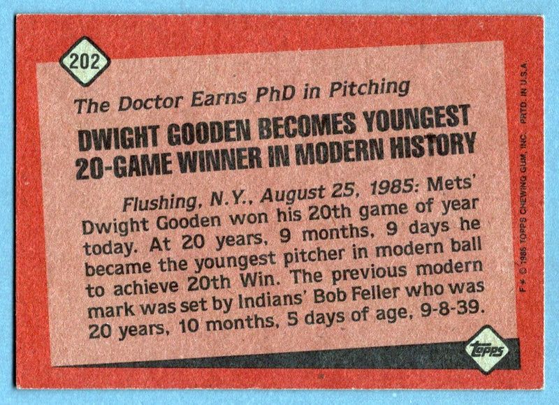 Dwight Doc Gooden Signed 1986 Topps Record Breaker #202 LSCM COA New York Mets