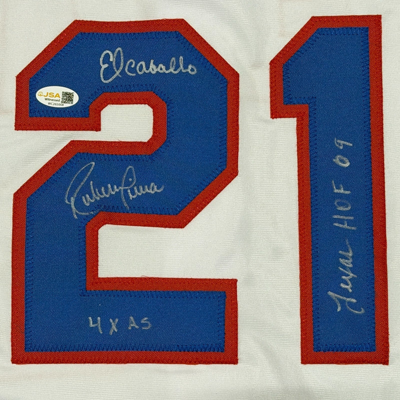 Ruben Sierra Signed Texas Rangers Custom Jersey w/ 3 Insc JSA Witness COA W