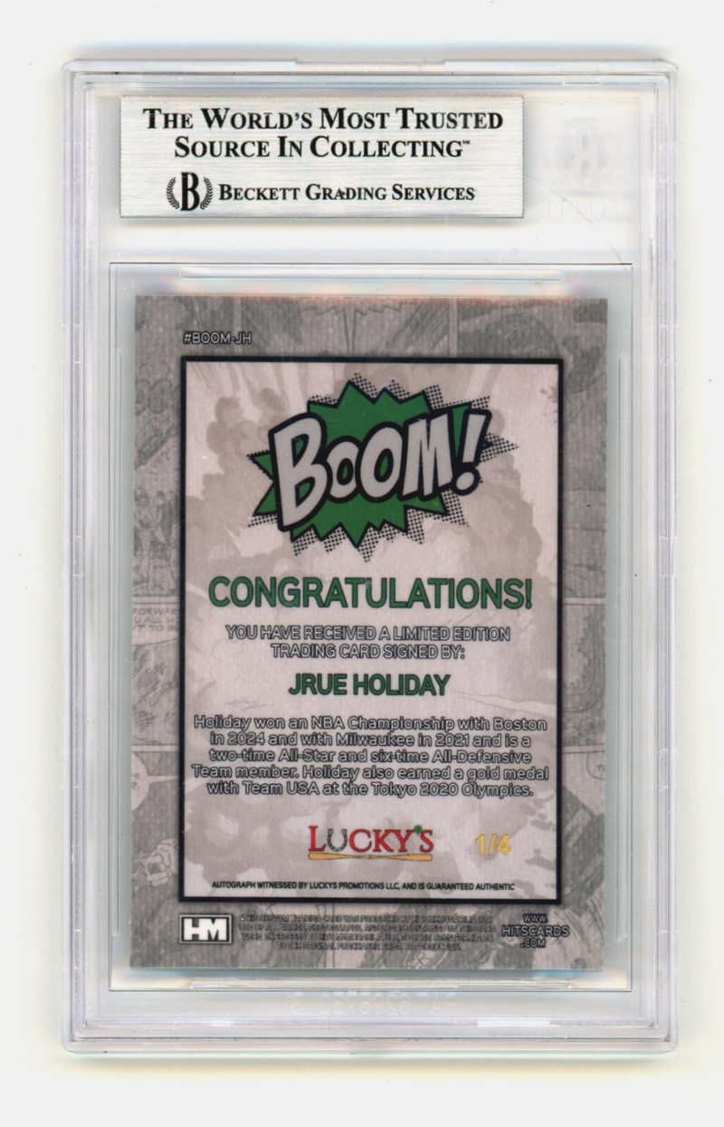 Jrue Holiday 2024 Hits Memorabilia BOOM Green /4 Signed BGS BAS Auto Boston
