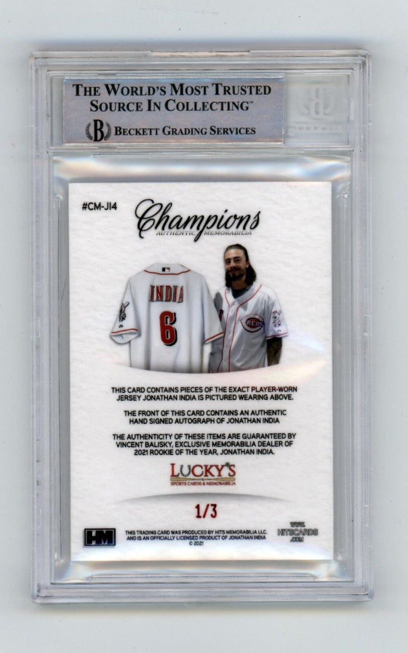 Jonathan India 2021 Hits Memorabilia Champions Red Logoman Tag Patch Auto RC 1/3