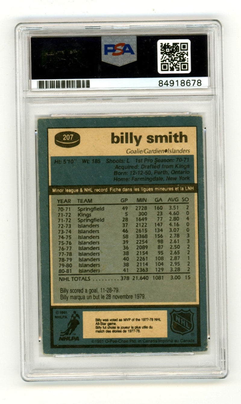 Billy Smith 1981-82 O-Pee-Chee OPC #207 Signed PSA Authentic Black Auto NYI HOF