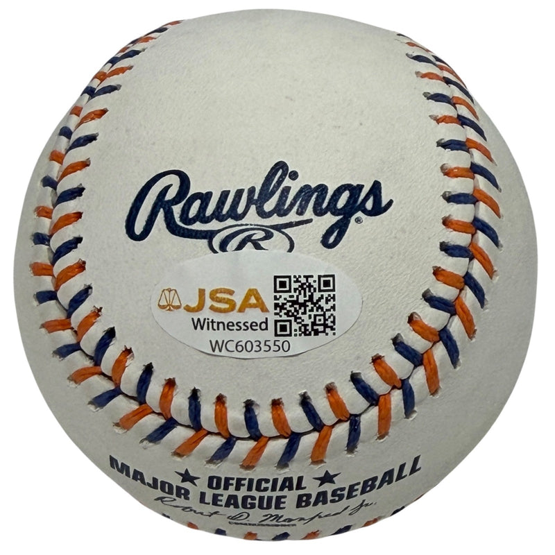 Edgardo Alfonzo & Rey Ordonez Dual Signed Mets Logo Baseball w/ LGM! JSA W COA
