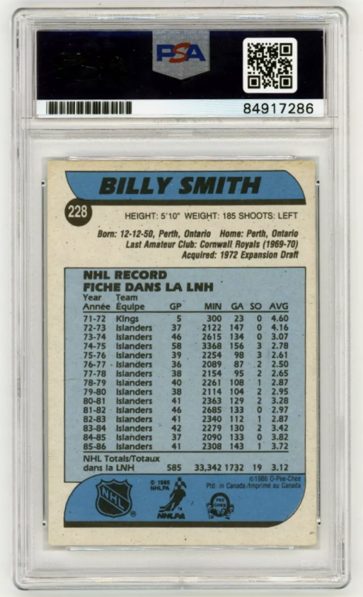 Billy Smith 1986-87 O-Pee-Chee OPC #228 Signed PSA Authentic Auto Islanders HOF