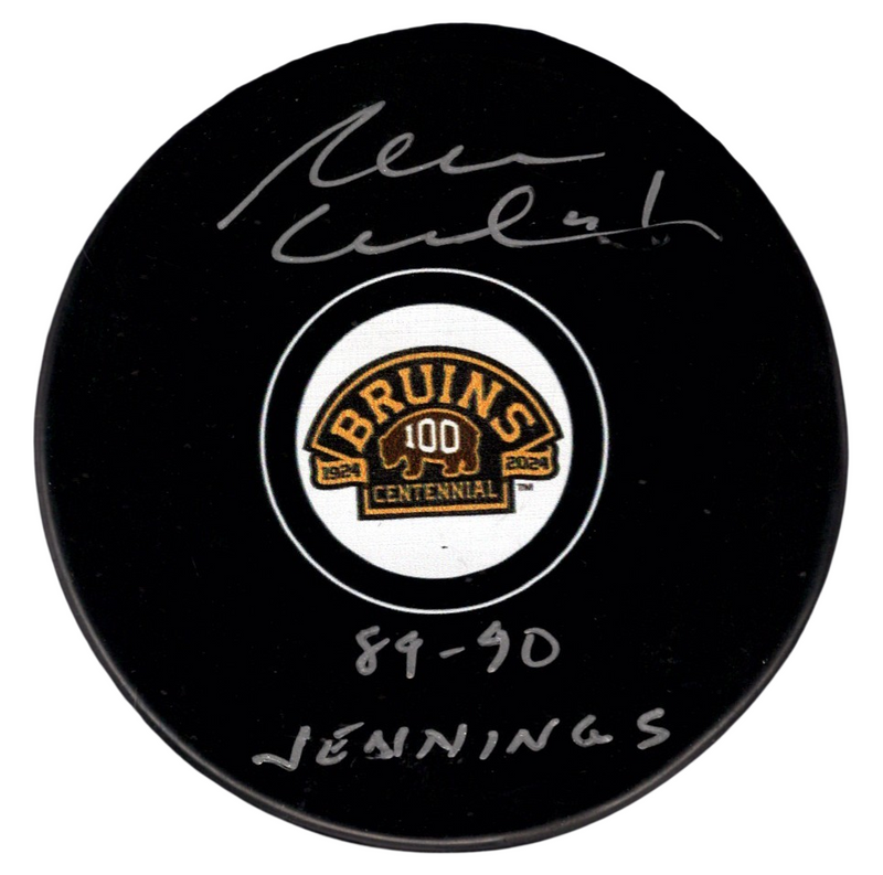 Rejean Lemelin Signed Bruins 100th Centennial Puck w/ 89-90 Jennings JSA W COA