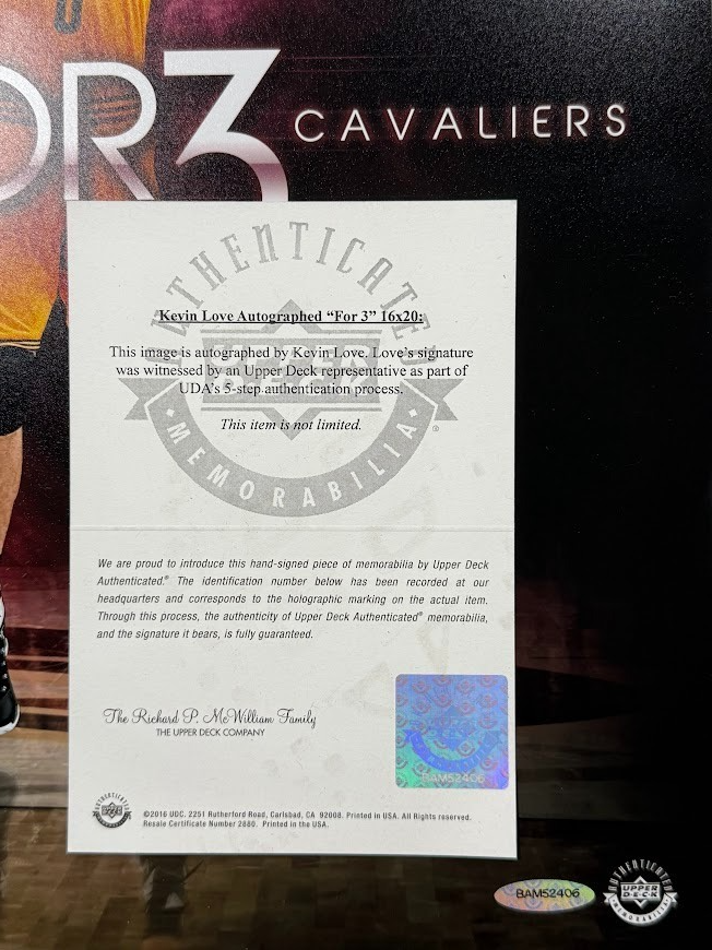 Kevin Love Signed Autograph For 3 16x20 Photo Upper Deck UDA COA Cavailers